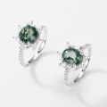 wholesale S925 Sterling Silver Cross-Border New Product Euro-American Style Green Moss Ring for Women, Fashionable Light Luxury Moss Agate Ring Wholesale Customization-0-3