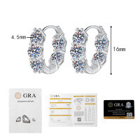 S925 Silver 4-Carat Moissanite Stud Earrings, French Style-4-carat moissanite, white gold  925 silver