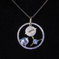 wholesale S925 Sterling Silver Plated Petite Design-Inspired Planet Collarbone Necklace with Natural Cream Blue Moonstone Gemstone Pendant-0-0