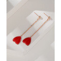 wholesale 925 Sterling Silver Large Red Heart Tassel Drop Earrings, Long Minimalist Dangle Earrings with Studs for an Elegant and Unique Style-0-1