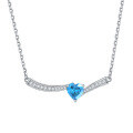 wholesale S925 Sterling Silver Aquamarine Ocean Heart Pendant Necklace, Women's Unique Design Blue Gemstone Collarbone Chain Wholesale-0-6