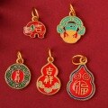 wholesale Gold-plated enamel pendant, cloisonné bracelet, antique-style necklace DIY accessories, sand gold charms: gourd, ruyi, lotus pod-0-3