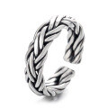 wholesale S925 Sterling Silver Retro Distressed Handmade Four-Strand Braided Rope Twist Design Open Ring-0-6