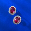 wholesale High-quality S925 Silver Earrings with 6*8mm Oval Pigeon Blood Red Corundum, Fashionable and Versatile for Everyday Wear-0-2