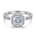 wholesale 925 Sterling Silver Zircon Flower Ring Women Small Batch Pure Silver One Carat Engagement Ring Light Luxury Ins-0-0