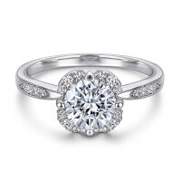 wholesale 925 Sterling Silver Zircon Flower Ring Women Small Batch Pure Silver One Carat Engagement Ring Light Luxury Ins-Platinum US size 8#