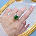 wholesale Metal: 925 Sterling Silver Vintage Emerald and Diamond Ring, 10*14, European and American Export Hot Seller, New Style by Mu Jing Jewelry-0-3