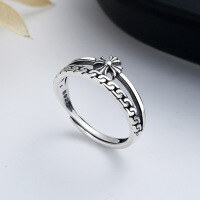 wholesale S925 Sterling Silver Retro Thai Silver Korean Dongdaemun Cross Ring Punk Style Trendy Index Finger Ring for Women-188J/approx. 2.38g Adjustable opening