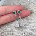 wholesale Sterling Silver Retro White Chalcedony Gourd Earrings Women, National Trend Court Style Luxury Hetian Jade Ear Studs Earrings for Douyin Live Streaming-0-1