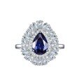 wholesale S925 silver plated with 18k gold, lab-created royal blue sapphire teardrop 6*9mm high-end jewelry closed ring-0-4