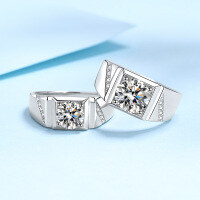wholesale 925 Sterling Silver Domineering Men's Ring Telepathy Style Micro-Inlaid 1 Carat 2 Carat Moissanite Ring Gift for Boyfriend-6.5mm zircon 15