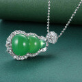 S925 Sterling Silver Jadeite Chalcedony Gourd Necklace-0-0