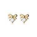 wholesale S925 silver stud earrings with a single diamond in a Korean-style minimalist bow design, model G6332-0-4