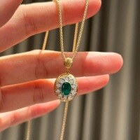 wholesale S925 Sterling Silver Buccellati Style Brushed Texture Emerald Diamond Pendant Necklace, Unique Design, Personalized and Light Luxury-Gold 925 silver