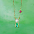 wholesale 9k gold Japanese retro-style square emerald pearl ruby necklace, Spring new collection by Yili Jewelry-0-1