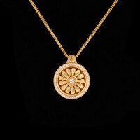 Sterling Silver Rotating Sunflower Compass Pendant with Sand Gold and Diamond Inlay-S925 Sterling Silver Rotating Compass YD2-0224BJ 925 Silver