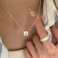 wholesale S925 Sterling Silver Minimalist Small Square Love Smile Pendant Necklace for Women, Unique and Stylish High-End Collarbone Chain-0-3