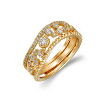 wholesale 925 Sterling Silver Gold-Plated Japanese Fashion Commuter OL Style Stackable Rings with Sparkling Zirconia for Women Wholesale - Summer New Arrivals-Yellow 1# Mido No. 7