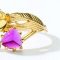 wholesale S925 silver gold-plated new synthetic citrine amethyst geometric feather ring for women wholesale-0-3