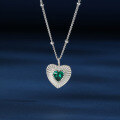 wholesale S925 Sterling Silver with Emerald Heart Necklace, Retro Elegant and Unique Ins-style Minimalist Luxury Collarbone Chain-0-2