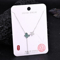 Metal Alloy Crystal Butterfly Necklace and Earring Set-S925 Sterling Silver + Jadeite NA-0151B 925 Silver