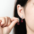 wholesale [925 Silver Gold Plated] Cross-border independent station hot-selling 3-carat lab-grown ruby with moissanite pear drop earrings-0-3