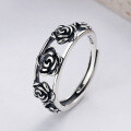 wholesale S925 Sterling Silver Vintage Classic Rose Flower Ring, Unique Fashion Hong Kong Style Niche Design, Elegant and Trendy Women's Ring-0-0