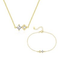 wholesale S925 Sterling Silver Geometric Square Zircon Pendant Necklace For Women, Fashionable And Versatile-Single two-piece combination 925 silver