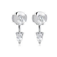 18K Gold Plated Moissanite Customizable Stackable Ear Climber Earrings-Platinum  Mozzarella 1ct + 1ct
