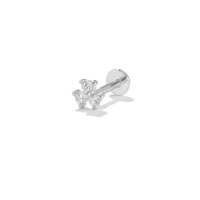 wholesale S925 Sterling Silver Triple Zircon Piercing Earring, Popular In Europe And America, Personalized Ins Flat Head Thread Cartilage Stud-Single platinum