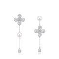 wholesale Metal material, cross-border new asymmetrical flower pearl tassel earrings for women, versatile and elegant, lightweight luxury fashion high-end ear accessories-0-4