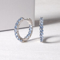 wholesale 925 Sterling Silver Plated with 18K Gold Round Earrings European and American Style Zircon Ruby Ear Hoop Fashionable and Unique Gemstone Earrings-Tanzanite glass earrings 925 silver