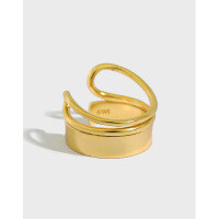 wholesale S925 Sterling Silver Korean Version Versatile Line Silver Ring Ins Minimalist Style Personality Double Ring Hollow Out-K Gold [No. 14/Adjustable] Opening adjustable