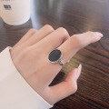 wholesale S925 Sterling Silver European and American Cross-Border Minimalist Round Black Onyx Ring Ins Internet Celebrity Minimalist Style Index Finger Ring-0-3