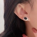 wholesale S925 Sterling Silver Oval Black Onyx Stud Earrings for Women, Korean Summer Light Luxury Versatile Niche Earrings-0-0