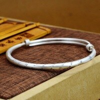 wholesale 9999 Pure Silver "Prajnaparamita Heart Sutra" Swastika Push-Pull Bangle for Women - Ethnic Retro Fashion Bracelet-One bracelet (1000117) Pure silver