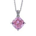 wholesale 925 Silver Zoffan Jewelry New 14*14 Cushion-Cut Pink 21ct High-Carbon Diamond Pendant Women's Collarbone Necklace-0-4
