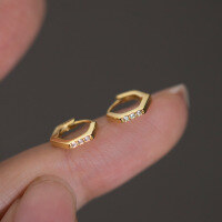 wholesale S925 Silver Mini Hexagonal Ear Cartilage Hoop Hexagonal Small Row Diamond Ear Clasp Women's Geometric Ear Hoop G9095-S925 silver pair rose gold 925 silver
