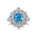 wholesale S925 Silver Icy Cut Ring Blue Sapphire Zirconia High Carbon Diamond Cross-Border TikTok Live Popular Item-0-36