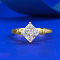 wholesale S925 Gold-Plated Silver 6*6 Princess Cut Single Diamond Ring for Women, Minimalist and Elegant Starry Sparkle Band-R1229 Gold Princess Ring  Size 8
