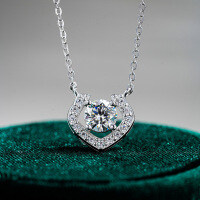 925 Sterling Silver Pendant with 1-Carat Moissanite Necklace, Geometric Heart-1 carat (empty setting)  925 silver