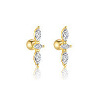 wholesale S925 Sterling Silver French-style Zircon Geometric Round Stud Earrings For Women, Small Batch Luxury Cross-border Design-E4687-Gold/Pair 925 Silver