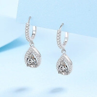 wholesale Pt950 gold plated 925 silver moissanite earrings for women, new style full-set teardrop earrings with elegant luxury ear clips for wholesale-Moissanite (one pair of 2 carats)  925 silver