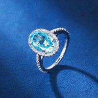 wholesale S925 Sterling Silver Ring Set with Aquamarine, Oval Zircon, and Pink Diamond for Wholesale and Drop Shipping for Women-White No. 5