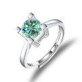 wholesale S925 Silver Adjustable Green Moissanite 1 Carat Letter Inlaid Ring with GRA Certificate-0-0