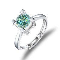 wholesale S925 Silver Adjustable Green Moissanite 1 Carat Letter Inlaid Ring with GRA Certificate-carat Moissanite green diamond  US size 5