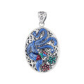 wholesale Sterling Silver S990 Yun Chao Xuan Vintage Ethnic Style Color Glaze Resin Phoenix Bird Filigree Openwork Pendant Necklace-0-4