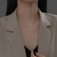 wholesale S925 silver one-word synthetic pearl necklace, Korean-style elegant retro sweet temperament neck accessory D9475-S925 silver necklace silver 925 silver