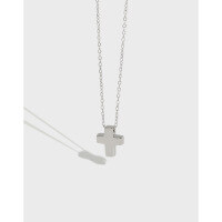 wholesale S925 Sterling Silver HXL204 Korean-style Silver Jewelry Minimalist Design Student Necklace Cross Pendant Collarbone Chain-Platinum 925 silver