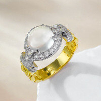 wholesale S925 Silver Gold-Plated New Live Stream 80mm Natural Water Foam Jade Gentle Ice Egg High Ice Ring for Drop Shipping-R970 Water Jade Gold Ring Size 9